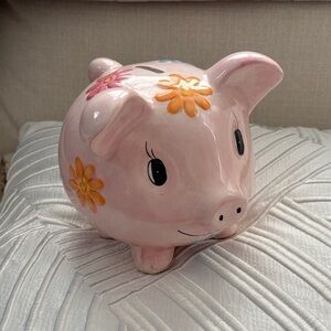 Pink Floral Ceramic Piggy Bank